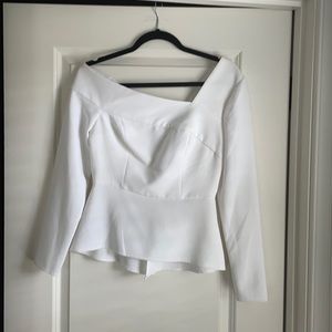 NWT ASYMMETRIC  BCBGMAXAZRIA WHITE LING SLEEVE ZIP UP BACK TOP
